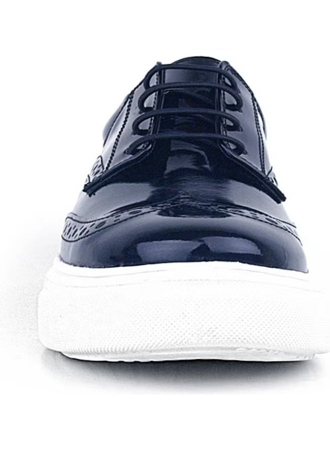 Rakerplus Navy Blue Patent Leather White Sole Oxford Children's Classic Shoes - Image 4